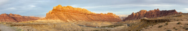 San Rafael Swell with cars driving through on I-70